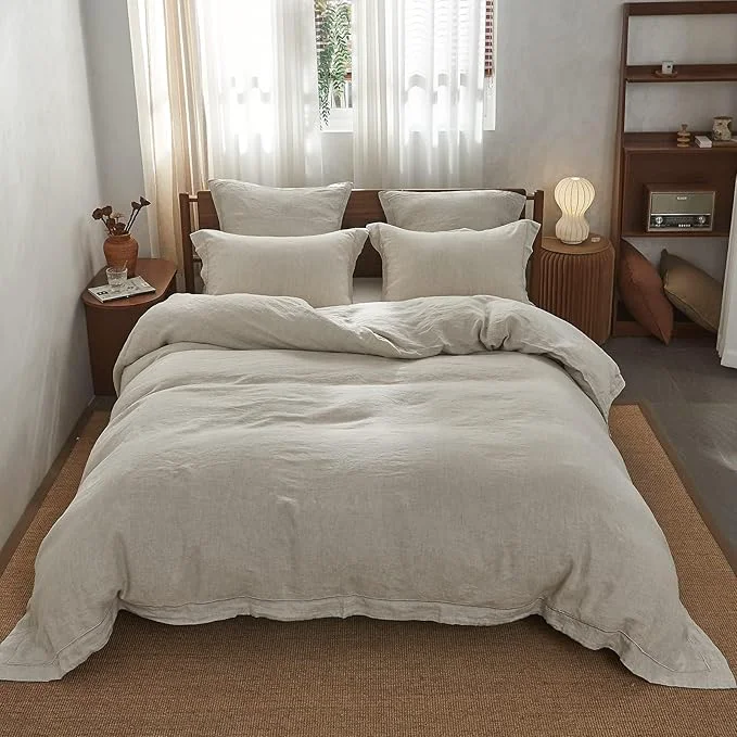 Consistent Simple amp Opulence Washed Linen Duvet Cover with Embroidered 2 Pieces Soft Farmhouse Comforter Set with Button Closure 1 Duvet Cover and 1 Pillowsham Twin Natural Linen Trendy