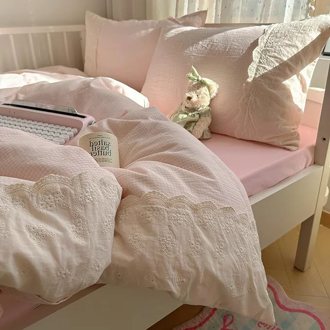 Proven VM VOUGEMARKET Pink Plaid Comforter Set with White Lace Twin XL Kids Teens Grid Gingham Quilt Comforter for Girl 39 s College Dorm Soft Lightweight Cozy Bedding Set First-Class