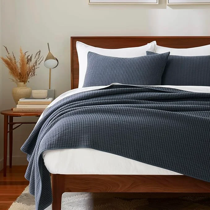 Premium Material EVERGRACEHOME Cotton Coverlet Set King Size 3 Pieces Lightweight Soft Ribbed Matelassé Bedspread Quilt Set Cozy Oversized Quilted Bedding Set with 2 Pillow Shams for All Seasons Midnight Blue