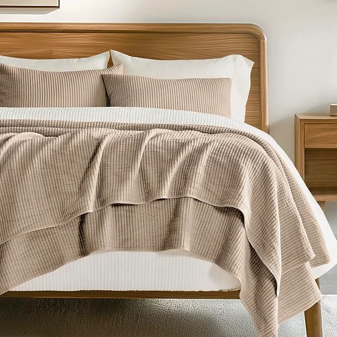 Organic EVERGRACEHOME Cotton Coverlet Set King Size 3 Pieces Lightweight Soft Ribbed Matelassé Bedspread Quilt Set Cozy Oversized Quilted Bedding Set with 2 Pillow Shams for All Seasons Urban Taupe Genuine