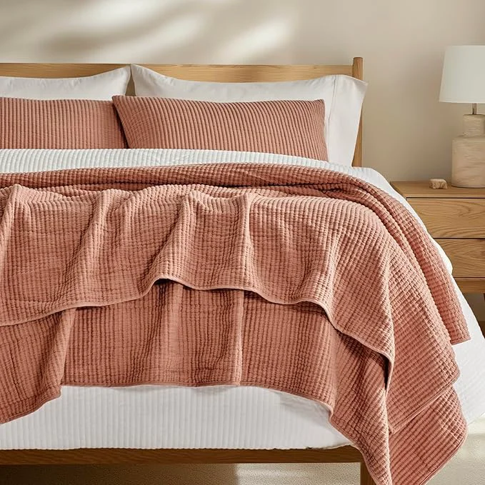 Proven EVERGRACEHOME Cotton Coverlet Set Full Queen Size 3 Pieces Lightweight Soft Ribbed Matelassé Bedspread Quilt Set Cozy Oversized Quilted Bedding Set with 2 Pillow Shams for All Seasons Clay Smooth