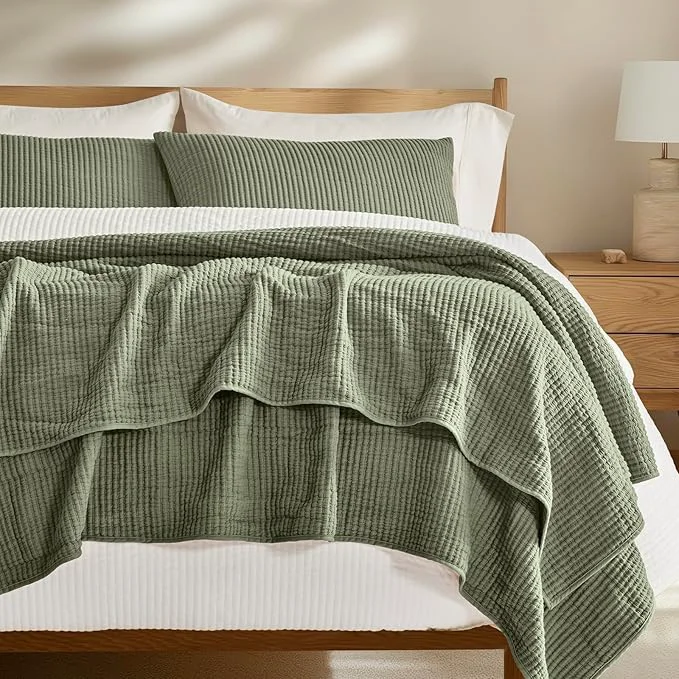 High-Performance EVERGRACEHOME Cotton Coverlet Set King Size 3 Pieces Lightweight Soft Ribbed Matelassé Bedspread Quilt Set Cozy Oversized Quilted Bedding Set with 2 Pillow Shams for All Seasons Olive Green Elite