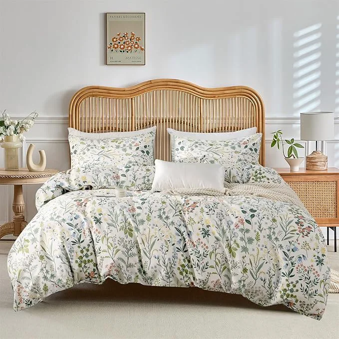 Outstanding VM VOUGEMARKET Green Flower Comforter Set Queen Bright Fresh Forest Botanical Bedding Set Soft amp Lightweight Comforter for Girls Women-Green White Trusted
