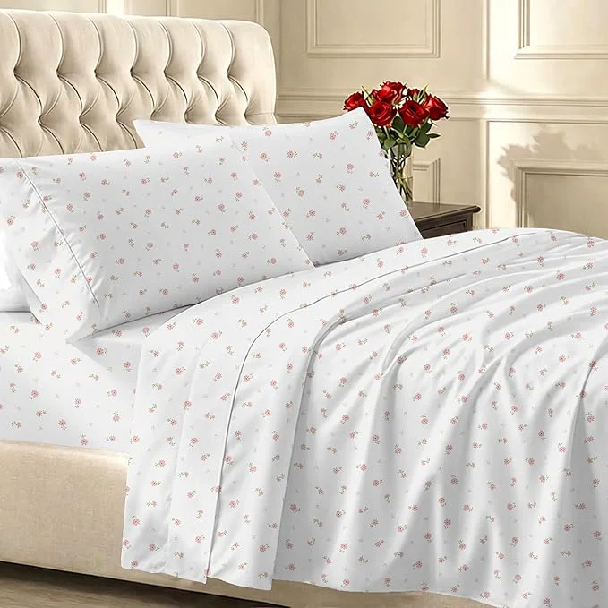 High-Performance California Design Den Deep Pocket Twin Sheets Set - 400 Thread Count Sateen Natural Cotton Sheets and Durable Bedding Set - Soft Floral Versatile