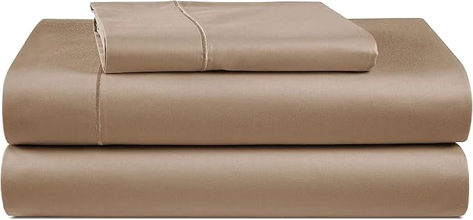 Crafted LANE LINEN Egyptian Cotton Sheets Twin Size Bed Set – Machine Washable Naturally Temperature Regulating Sustainable No Pill Fade Resistant Twin Bedding Set – Taupe Elegant