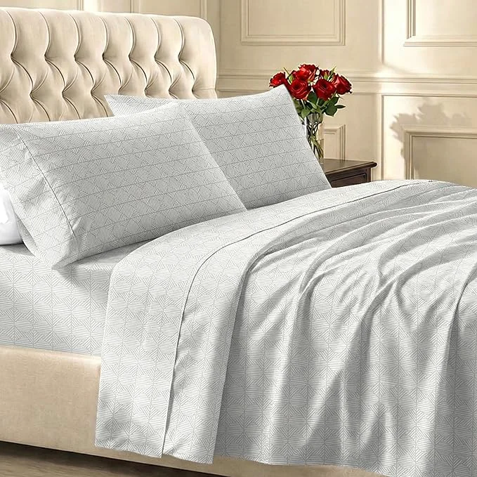 Environmentally Friendly California Design Den Queen Sheet Set - 400 Thread Count Sateen Natural Cotton Sheet Set Queen Size Deep Pocket and Durable Bedding - Taupish-Sage Crosshatch Powerful