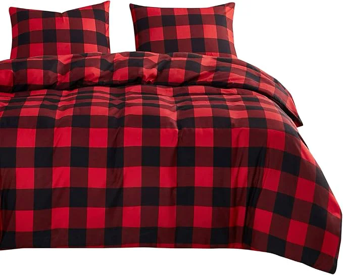 Exclusive Wake In Cloud - Gingham Comforter Set Plaid Buffalo Check Checkered Cottagecore Cute Geometric Soft Lightweight Bedding 3 Pieces Red Black Twin Twin XL Size Functional