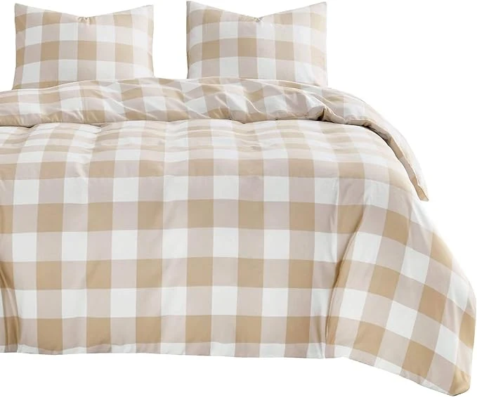 Casual Wake In Cloud - Gingham Comforter Set Plaid Buffalo Check Checkered Cottagecore Cute Geometric Soft Lightweight Bedding 3 Pieces Beige Twin Twin XL Size Elite