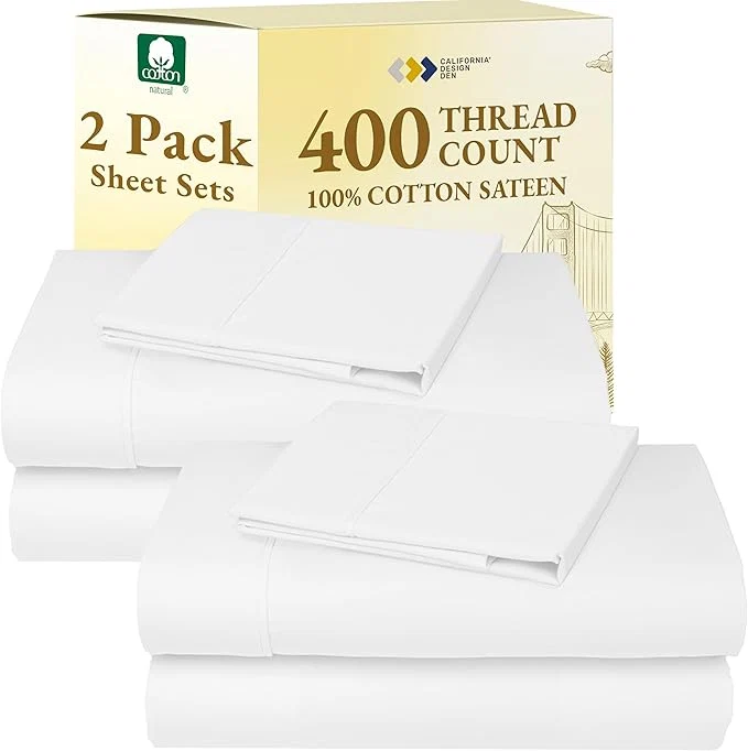 Original Design California Design Den 2-Pack Twin Size Bed Sheets Cotton - 400 Thread Count Cotton Sateen - Soft Breathable Sheets 2 Sets of Deep Pocket Bed Sheets - Antique White Versatile