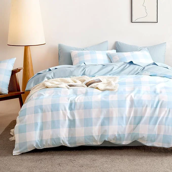 Stylish Wake In Cloud - Gingham Comforter Set Plaid Buffalo Check Checkered Cottagecore Cute Geometric Soft Lightweight Bedding 3 Pieces Light Blue White Full Size Reusable