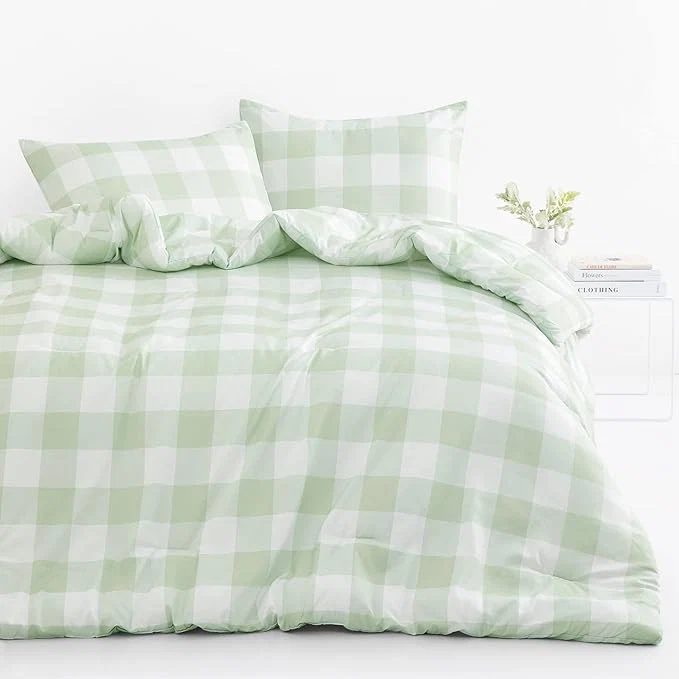 Excellent Wake In Cloud - Gingham Comforter Set Plaid Buffalo Check Checkered Cottagecore Cute Geometric Soft Lightweight Bedding 3 Pieces Sage Green Full Size Unique