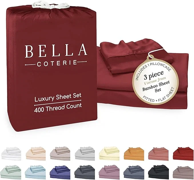 Healthy Bella Coterie Luxury Bamboo Viscose Twin XL Size Sheet Set Organically Grown Ultra Soft Cooling for Hot Sleepers 18 quot Deep Pocket Merlot Trendy