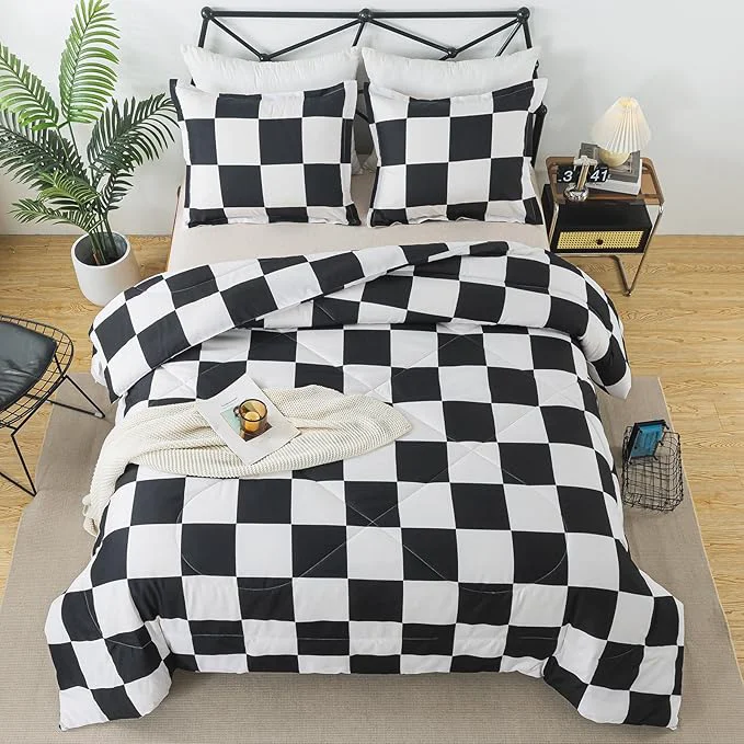 Crafted Caressma Black White Plaid Comforter Set Queen Size Buffalo Check Plaid Comforter Bedding Set for All Seasons Farmhouse Soft Microfiber Comforter with Pillowshams Secure
