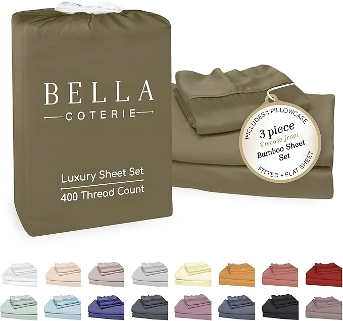 Secure Bella Coterie Luxury Bamboo Viscose Twin Size Sheet Set Organically Grown Ultra Soft Cooling for Hot Sleepers 18 quot Deep Pocket Olive Functional