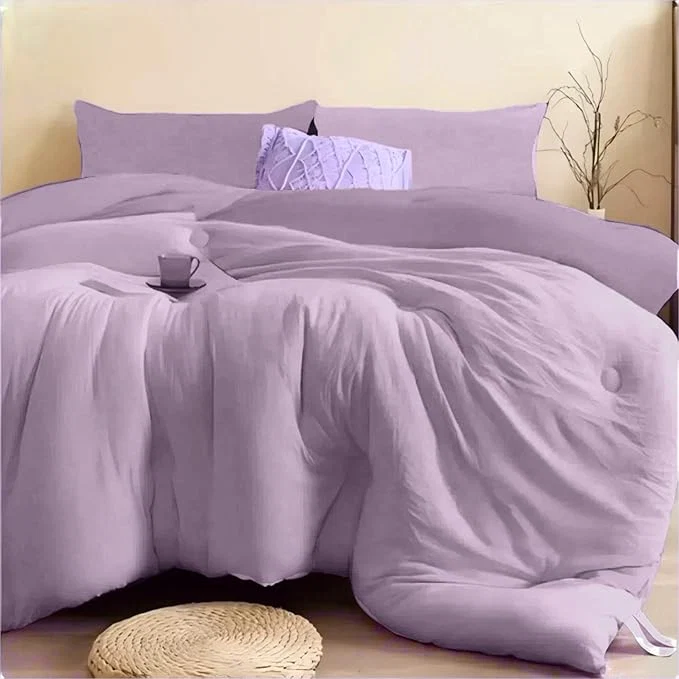 Classic SDIII 3PCS Purple Comforter Set King with 2 Pillowcases Brushed Microfiber Lavender King Size Comforter Set Lightweight All Season Bedding Fine