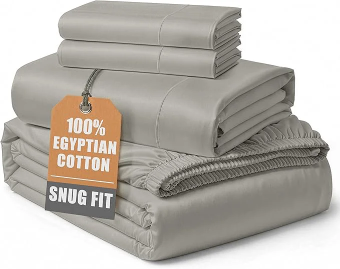 Smart Egyptian Cotton Sheets Queen Size Set – Silky Sateen Weave for Winter Comfort 15 quot Secure Fit Deep Pocket Queen Sheet Set Naturally Breathable Hotel-Quality Soft Luxury You Can Feel - Silver Green