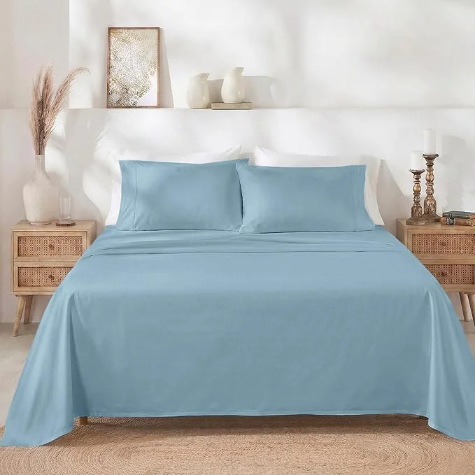 Carefully Designed California Design Den Full Size Bed Sheets Set - Soft 400 Thread Count Sateen Natural Cotton Sheets with Deep Pockets Breathable and Durable Bedding Set - Sky Blue Eco-Friendly