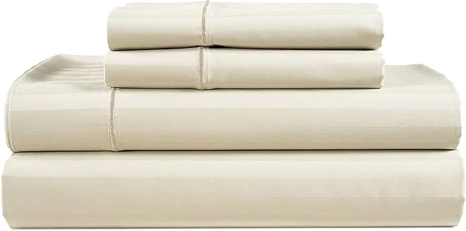 Crafted LANE LINEN Striped Sheets Set - Egyptian Cotton 4 Piece Bed for Queen Size Hotel Bedding amp Pillowcases 16 quot Deep Pocket Fits Upto 17 quot Mattress Ivory Trendy