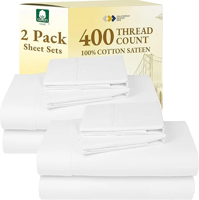 Outstanding California Design Den 2-Pack Bed Sheets Full Size - 400 Thread Count Cotton Sateen - Soft and Breathable Sheets 2 Sets of Deep Pocket Bed Sheets - Antique White Efficient