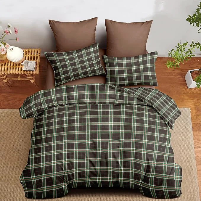 Artisan Nayoroom Plaid Comforter Set Queen Size Vintage Green Brown Gingham Checkered Tartan Comforter 3 Pieces Soft Lightweight Farmhouse Dorm Bedding Set for All Seasons Trendy