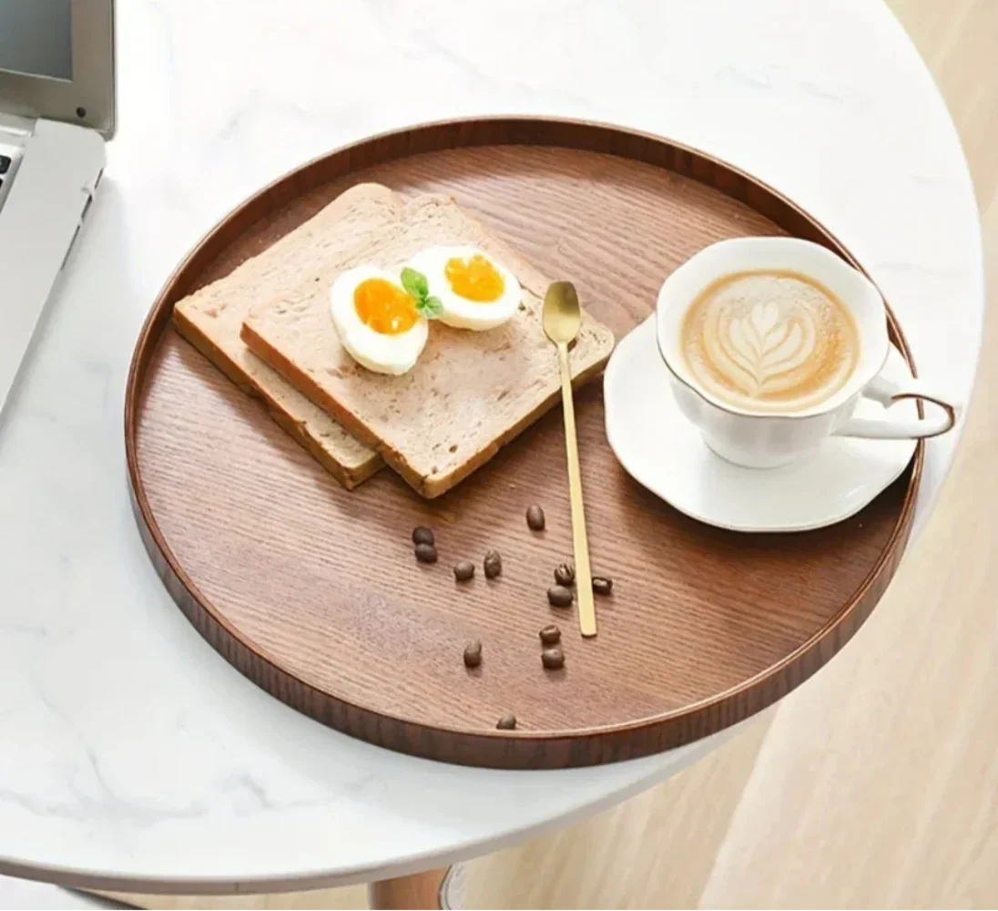 Fine Crafted Wooden Serving Tray Round Natural Wood Platter Official