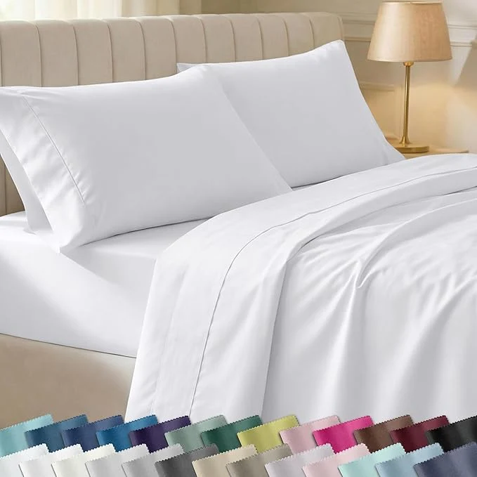 Relaxed California Design Den California King Sheet Sets - Soft 400 Thread Count Natural Cotton Sateen Sheets Deep Pockets with All Around Elastic for a Snug Fit Durable Bedding - White Clean