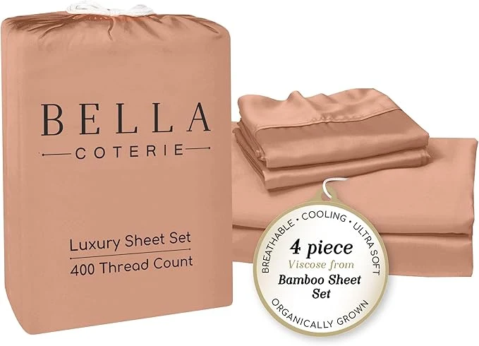 Trusted Bella Coterie Luxury Bamboo Viscose King Size Sheet Set Organically Grown Ultra Soft Cooling for Hot Sleepers 18 quot Deep Pocket Terracotta Crafted