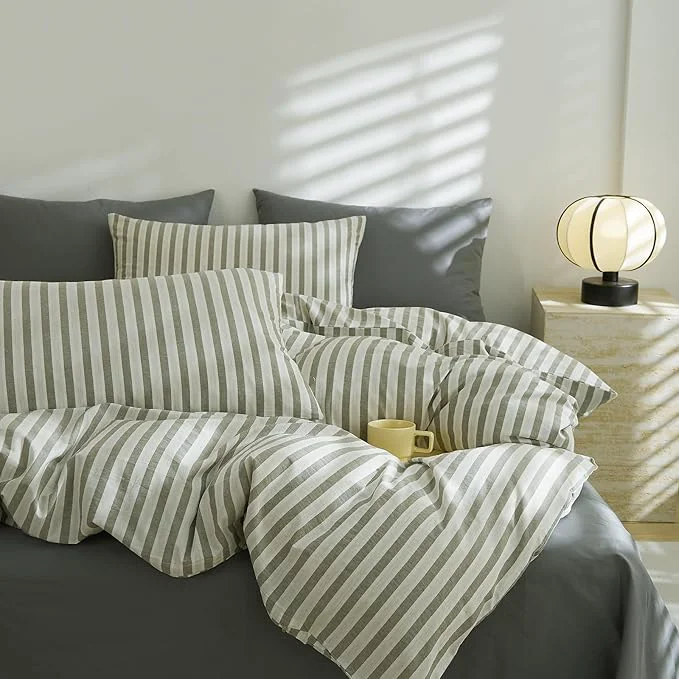 Consistent EAVD Boho Striped Comforter Set King Grey White Stripes Bedding Set for Boys Women Men Reversible Striped Bedding Set for All-Season Modern Geometric Comforter Set Soft Fluffy Effective