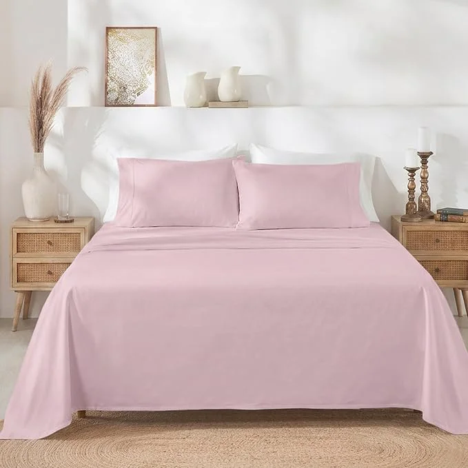 Fine Crafted California Design Den Full Size Bed Sheets Set - Soft 400 Thread Count Sateen Natural Cotton Sheets with Deep Pockets Breathable and Durable Bedding Set - Pink Prestigious