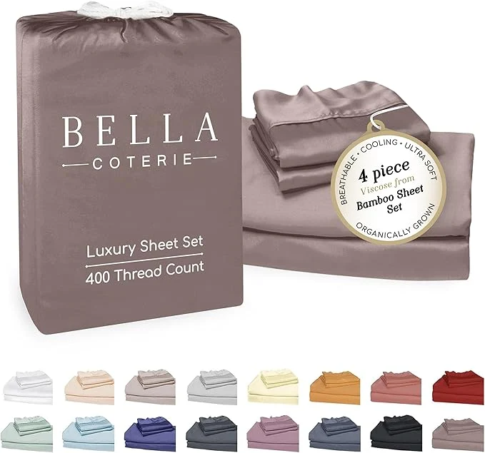 Stylish Bella Coterie Luxury Bamboo Viscose King Size Sheet Set Organically Grown Ultra Soft Cooling for Hot Sleepers 18 quot Deep Pocket Mocha Consistent