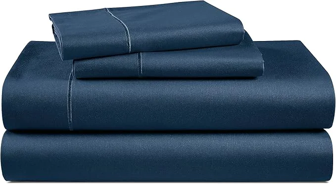 Traditional Lane Linen Egyptian Cotton Sheets King Size - Naturally Breathable amp Durable Winter Comfort King Bed Sheets Ultra-Soft Hotel Luxury Comfort with 15 quot Deep Pocket Silky Sateen Weave - Estate Blue Refined