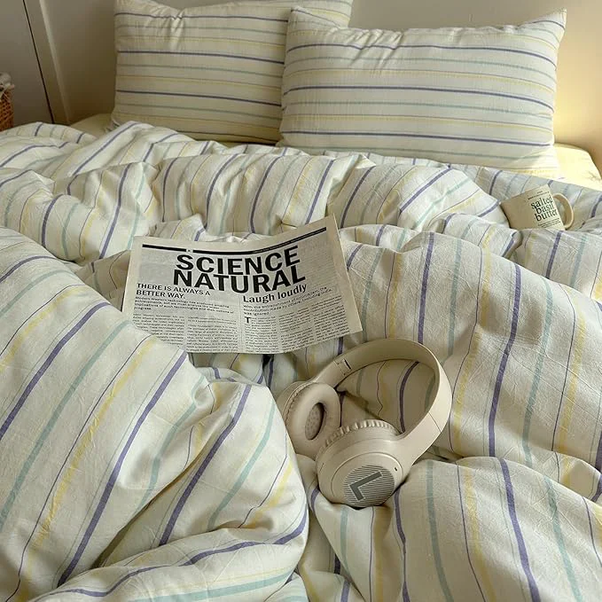 Green EAVD Vintage Colorful Striped Comforter Set Twin XL Soft Cotton 3-Piece Retro Vertical Striped Bedding Set with 2 Pillowcases Boho Geometric Comforter Set for All-Season Purple amp Yellow amp Blue Twin XL High-End