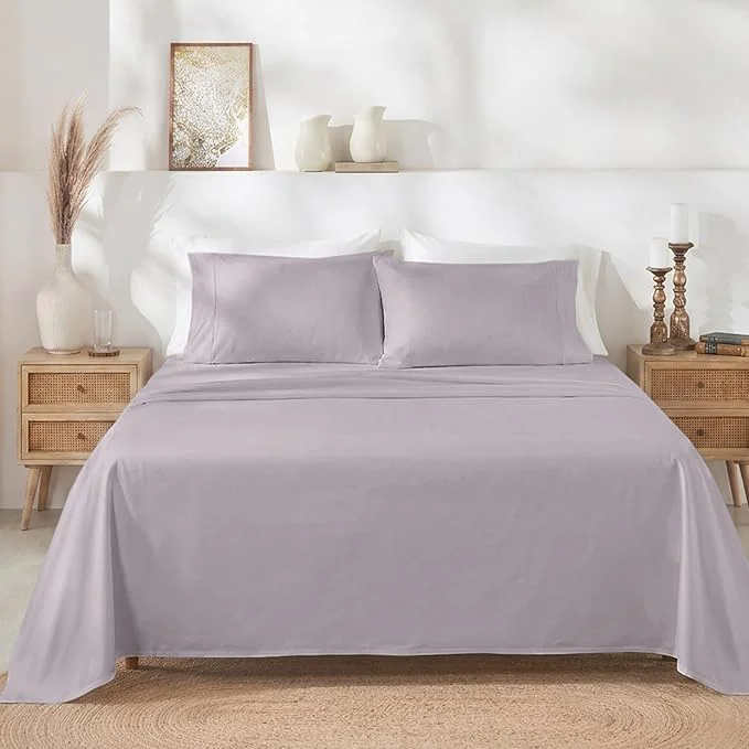 Original Design California Design Den Soft Twin Sheets Set - 400 Thread Count Sateen Natural Cotton Sheets Deep Pockets and Durable Bedding Set for Dorm Rooms amp Adults - Dusky Lavender Grey Top-Quality