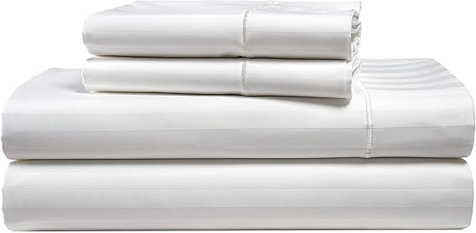Casual LANE LINEN Striped Sheets Set - Egyptian Cotton 4 Piece Bed for King Size Hotel Bedding amp Pillowcases 16 quot Deep Pocket Fits Upto 17 quot Mattress White Green