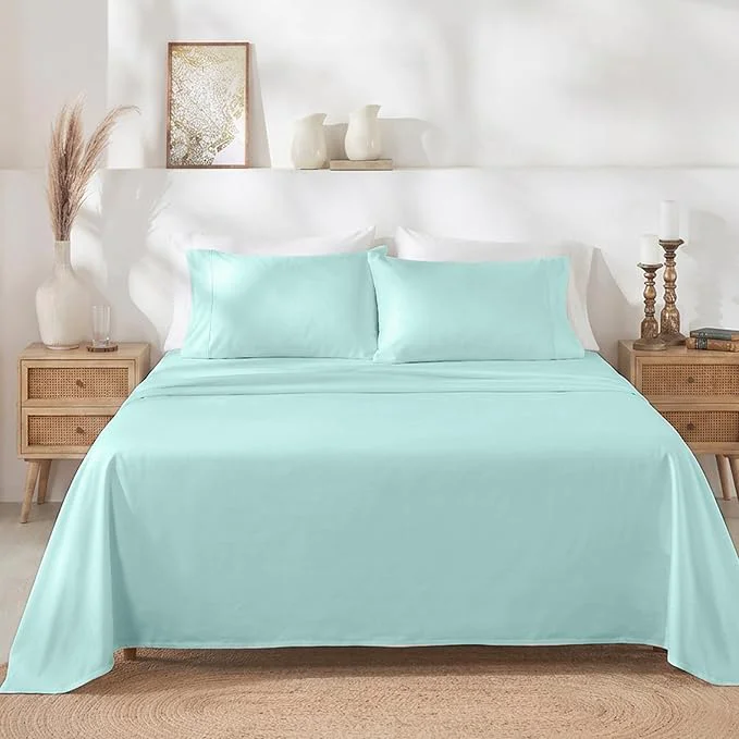 Premium California Design Den Split King Sheets Sets for Adjustable Bed - Soft 400 Thread Count Sateen Natural Cotton Sheets with Deep Pockets Breathable and Durable Bedding Set - Seafoam Enhanced