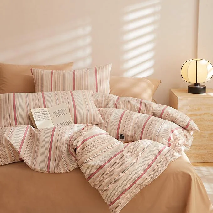 Recyclable EAVD Striped Comforter Set Full Multi-Color Striped Bedding Comforter Set 3 Pieces Farmhouse Geometric Bedding Set with 2 Pillowcases for All-Season Soft Fluffy Lightweight Detailed