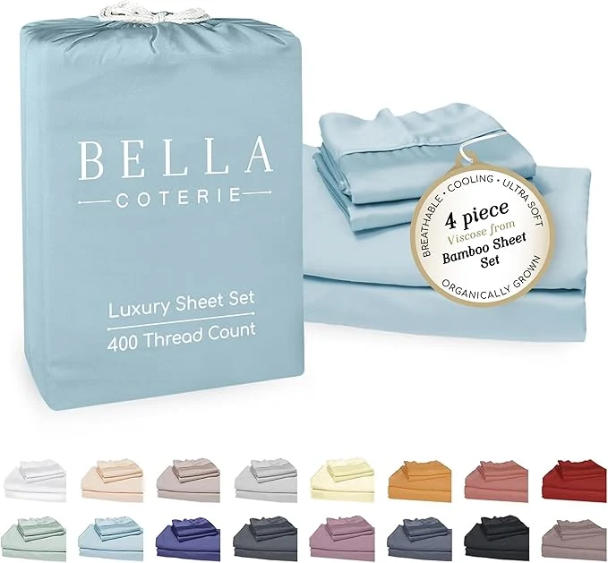 Traditional Bella Coterie Luxury Bamboo Viscose Cal King Size Sheet Set Organically Grown Ultra Soft Cooling for Hot Sleepers 18 quot Deep Pocket Coastal Blue Carefully Designed