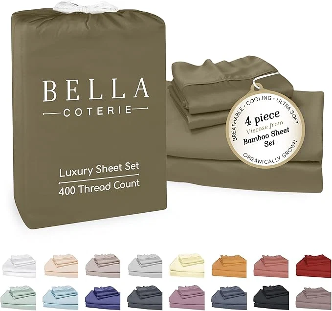 Carefully Designed Bella Coterie Luxury Bamboo Viscose Full Size Sheet Set Organically Grown Ultra Soft Cooling for Hot Sleepers 18 quot Deep Pocket Olive Modern