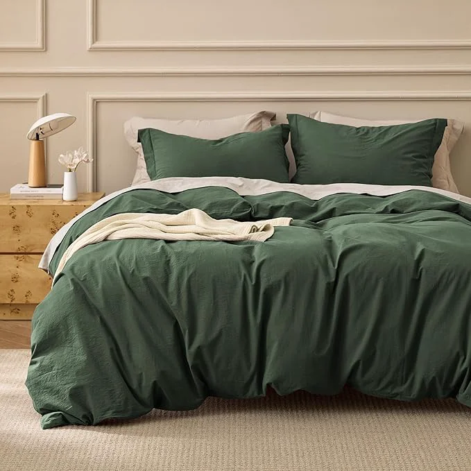 Specialty Bedsure Washed Cotton Duvet Cover King Size - Olive Green Minimalist Bedding Set Linen Like - PureWoven Plain Simple amp Soft Comforter Cover for All Seasons Olive Green King 104 quot x90 quot Next-Generation