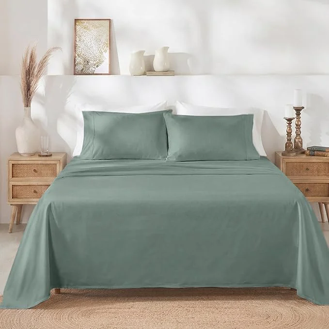 Consistent California Design Den Split King Sheets Sets for Adjustable Bed - Soft 400 Thread Count Sateen Natural Cotton Sheets with Deep Pockets Breathable and Durable Bedding Set - Sage Green