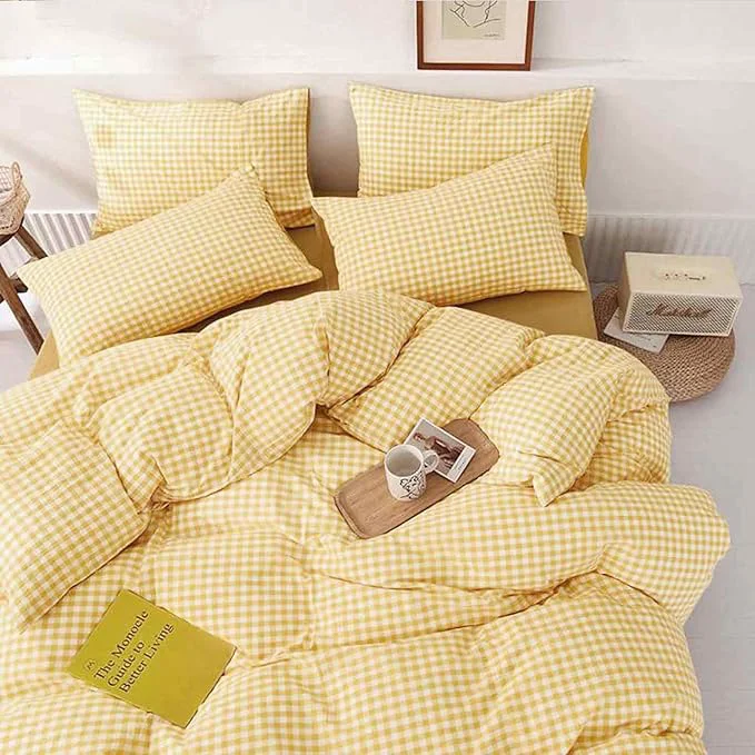 User-Friendly ETDIFFE Full Size Yellow Comforter Set 3 Piece Farmhouse Gingham Grid Bed Set - Lightweight Buffalo Checkered Plaid Microfiber Down Comforter 80x90 First-Class