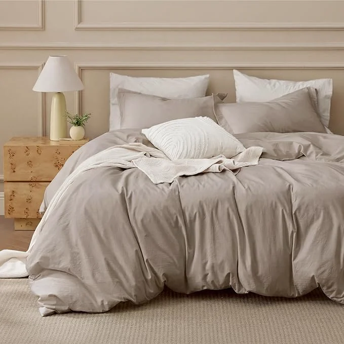 Prestigious Bedsure Washed Cotton Duvet Cover Cal King Size - Tannish Linen Grey Minimalist Cotton Duvet Cover for All Seasons - Plain Simple Bedding Set Tannish Linen Grey Cal King 104 quot x98 quot Exclusive