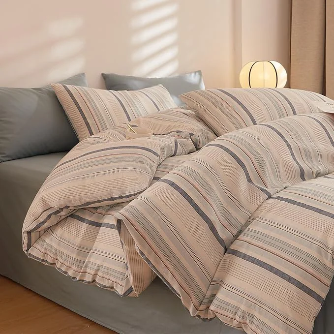 Fashionable EAVD Striped Comforter Set Twin XL Pink Striped Bedding Comforter Set 3 Pieces Farmhouse Geometric Bedding Set with 2 Pillowcases for All-Season Soft Fluffy Lightweight Optimized