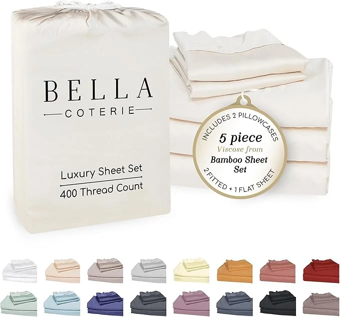 Selected Bella Coterie Luxury Bamboo Viscose Split King Size Sheet Set 2 Fitted Sheets for Sleep Number amp Adjustable Beds Organically Grown Cooling amp Ultra Soft 18 Deep Pocket Ivory Exclusive