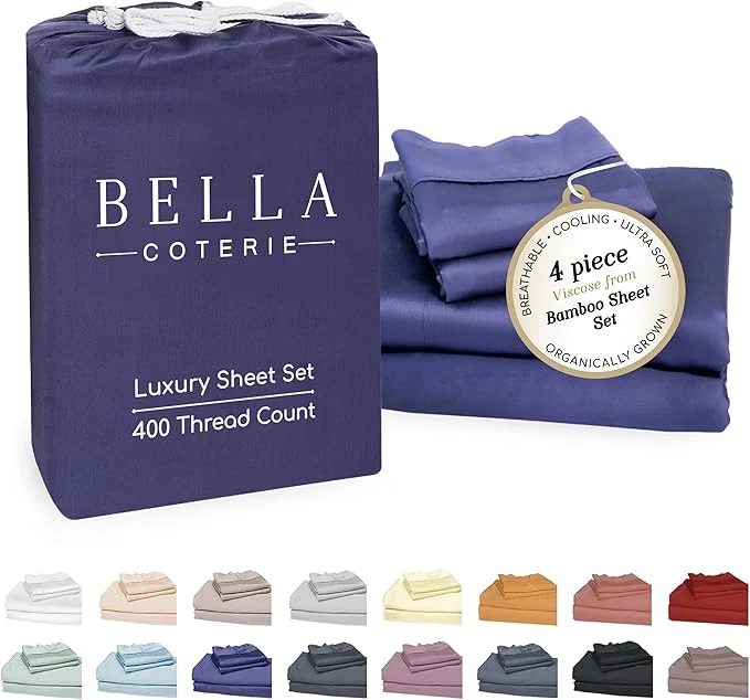 Selected Bella Coterie Luxury Bamboo Viscose King Size Sheet Set Organically Grown Ultra Soft Cooling for Hot Sleepers 18 quot Deep Pocket Twilight Blue Eco-Friendly
