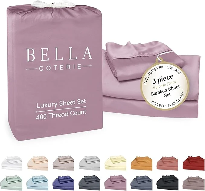 Classic Bella Coterie Luxury Bamboo Viscose Twin Size Sheet Set Organically Grown Ultra Soft Cooling for Hot Sleepers 18 quot Deep Pocket Lilac Contemporary