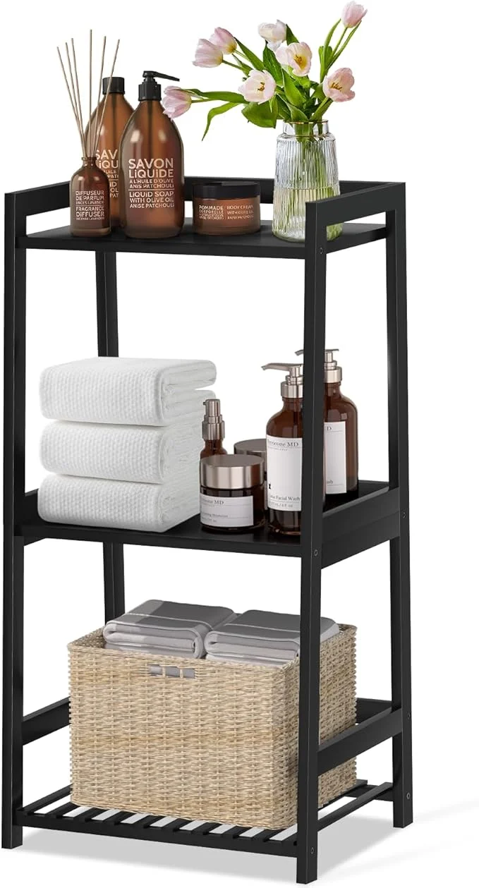 Healthy POXAKA 3 Tier Bamboo Bathroom Shelves Ladder Shelf Natural