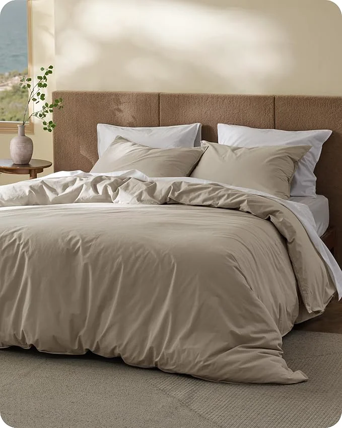 Enhanced Bedsure Cotton Duvet Cover King - Luxury Slub Weave Cotton Duvet Cover Set PureWoven Bedding Set with a Linen Like Textured Easy Change Tannish Linen Grey 104 quot x 90 quot
