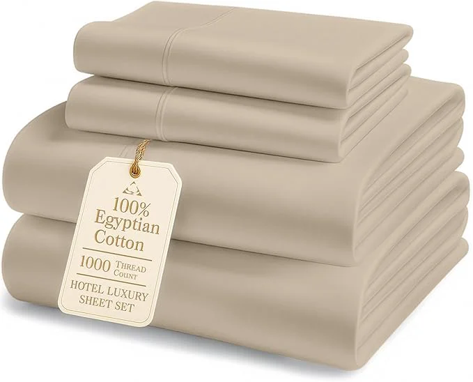 Genuine Egyptian Cotton Sheet Set Queen Size – 1000 Thread Count Silky Sateen Weave Queen Sheet Set for Good Sleep Comfort 15 quot Snug Fit Deep Pocket Breathable Hotel-Quality Luxury You Can Feel - Taupe Consistent