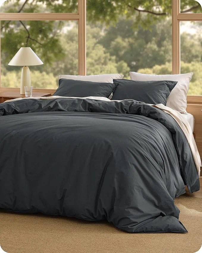 Superior Bedsure Cotton Duvet Cover Oversized King - Luxury Slub Weave Cotton Duvet Cover Set PureWoven Bedding Set with a Linen Like Textured Easy Change Charcoal 120 quot x 98 quot Outstanding